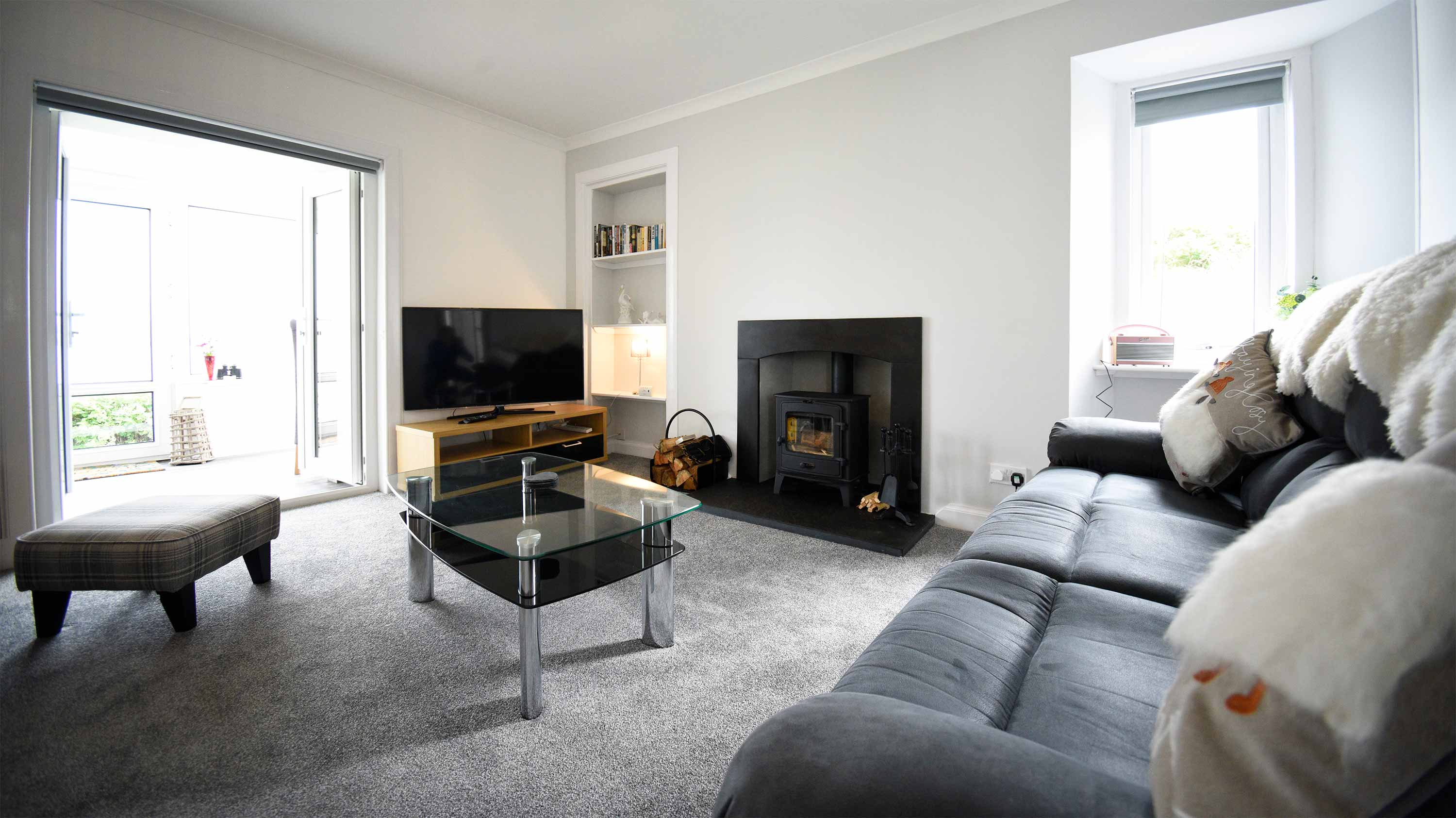 Tigh Beag Na Mara Self Catering Accommodation Living Room with Woodburning Stove Smart TV and WIFI Internet Access