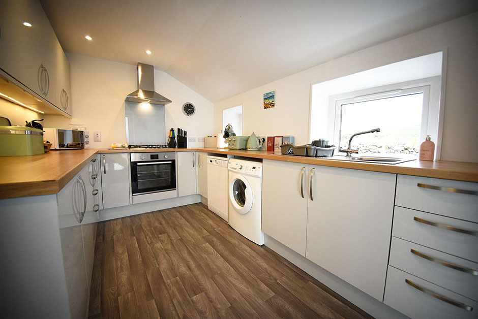 Tigh Beag Na Mara Kitchen Open Plan Design with Oven Washing Machine Kettle Toaster Coffee Machine